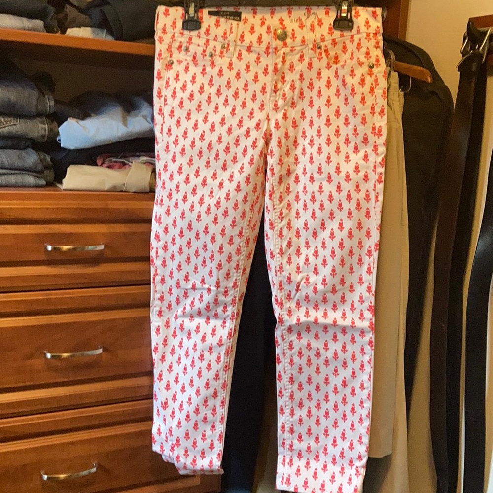 J Crew Cropped Matchstick White Coral jeans 27